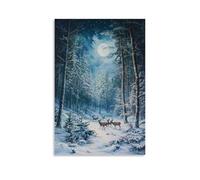 JZHJNHRR Romantic-Era Landscape with A Herd of Deer Grazing in A Snow-Covered Forest, Frost Crystals Glittering in The Moonlight. Artistic Wall Mural Modern Hanging Decor Poster12x18inch(30x45cm)