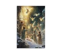 JZHJNHRR Shepherds Gather Around A Newborn Child, As Angels Descend with Lanterns Made of Crystal And Gold. Artistic Wall Mural Modern Hanging Decor Poster12x18inch(30x45cm)