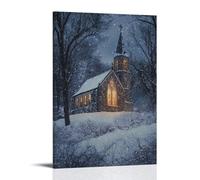 JZHJNHRR Snow Falls Gently on A Hilltop Church, Its Windows Aglow with Warmth, Welcoming Even The Silent And Unsure. Artistic Wall Mural Modern Hanging Decor Poster24x36inch(60x90cm)