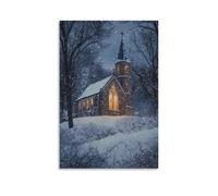 JZHJNHRR Snow Falls Gently on A Hilltop Church, Its Windows Aglow with Warmth, Welcoming Even The Silent And Unsure. Artistic Wall Mural Modern Hanging Decor Poster16x24inch(40x60cm)