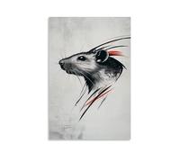 JZHJNHRR Stylized Rat Formed From Gentle Minimal Lines Over An Urban Gray Canvas. Artistic Wall Mural Modern Hanging Decor Poster16x24inch(40x60cm)