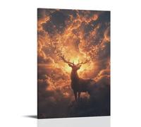 JZHJNHRR The Celestial Deer Casting Sun Rays through Antlers Made of Clouds And Feathers Artistic Wall Mural Modern Hanging Decor Poster12x18inch(30x45cm)