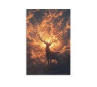JZHJNHRR The Celestial Deer Casting Sun Rays through Antlers Made of Clouds And Feathers Artistic Wall Mural Modern Hanging Decor Poster12x18inch(30x45cm)