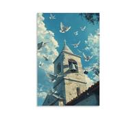 JZHJNHRR The Church Bells Cry And Laugh on Easter Morning As Doves Dance Across The Sky Artistic Wall Mural Modern Hanging Decor Poster08x12inch(20x30cm)