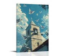 JZHJNHRR The Church Bells Cry And Laugh on Easter Morning As Doves Dance Across The Sky Artistic Wall Mural Modern Hanging Decor Poster16x24inch(40x60cm)
