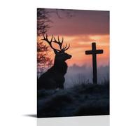 JZHJNHRR The Deer That Prays - A Stag Kneels Before The Cross at Dusk Artistic Wall Mural Modern Hanging Decor Poster08x12inch(20x30cm)