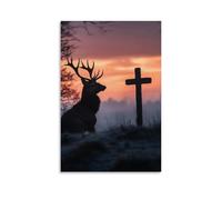 JZHJNHRR The Deer That Prays - A Stag Kneels Before The Cross at Dusk Artistic Wall Mural Modern Hanging Decor Poster12x18inch(30x45cm)