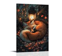 JZHJNHRR The Fire Spirit Fox Curled in A Circle of Petals And Ash, Dreaming Beside An Ancient Lantern Artistic Wall Mural Modern Hanging Decor Poster24x36inch(60x90cm)
