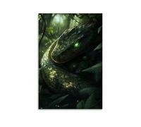 JZHJNHRR The Forest Serpent Coiled in Ferns And Shadow, Eyes Gleaming Emerald Artistic Wall Mural Modern Hanging Decor Poster24x36inch(60x90cm)