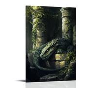 JZHJNHRR The Great Basilisk Resting in The Shadow of Stone Pillars And Ivy Artistic Wall Mural Modern Hanging Decor Poster12x18inch(30x45cm)