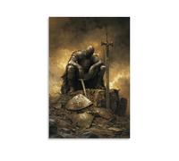 JZHJNHRR The Knight Kneels Atop A Battlefield Strewn with Broken Shields, His Sword Laid before A Simple Cross Made of Stone. Artistic Wall Mural Modern Hanging Decor Poster08x12inch(20x30cm)