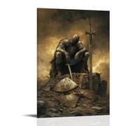 JZHJNHRR The Knight Kneels Atop A Battlefield Strewn with Broken Shields, His Sword Laid before A Simple Cross Made of Stone. Artistic Wall Mural Modern Hanging Decor Poster20x30inch(50x75cm)