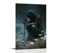 JZHJNHRR The Knight Lays His Blade at The Feet of A Broken Cross, Tears Falling Into The Dust Where Lilies Begin to Grow. Artistic Wall Mural Modern Hanging Decor Poster16x24inch(40x60cm)