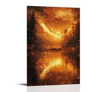 JZHJNHRR The Lake Shimmers with Fire As The Angel’s form Reflects As Both Guardian And Judge. Artistic Wall Mural Modern Hanging Decor Poster12x18inch(30x45cm)