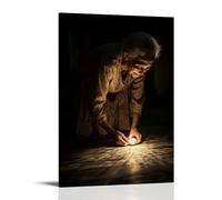 JZHJNHRR The Lost Coin Found in A Dusty House As An Elderly Woman Lifts It with Joy And Gratitude in Candlelit Shadows. Artistic Wall Mural Modern Hanging Decor Poster20x30inch(50x75cm)