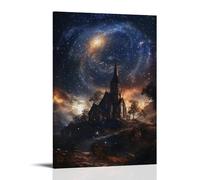 JZHJNHRR The Milky Way Swirls Above A Night Chapel, Its Steeple Pointing Directly Toward The Heart of Heaven. Artistic Wall Mural Modern Hanging Decor Poster16x24inch(40x60cm)