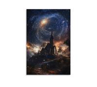 JZHJNHRR The Milky Way Swirls Above A Night Chapel, Its Steeple Pointing Directly Toward The Heart of Heaven. Artistic Wall Mural Modern Hanging Decor Poster24x36inch(60x90cm)