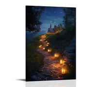 JZHJNHRR The Path to The Chapel Glows With Lanterns on A Hill Where The Stars Kneel in Silence Artistic Wall Mural Modern Hanging Decor Poster08x12inch(20x30cm)