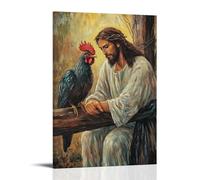 JZHJNHRR The Rooster Who Remembered - Jesus Pauses As A Rooster Crows from The Crossbeam Artistic Wall Mural Modern Hanging Decor Poster12x18inch(30x45cm)