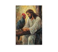 JZHJNHRR The Rooster Who Remembered - Jesus Pauses As A Rooster Crows from The Crossbeam Artistic Wall Mural Modern Hanging Decor Poster08x12inch(20x30cm)
