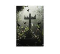 JZHJNHRR The Shadow of A Cross Falls on A Quiet Garden As Birds Carry Scripture Pages to Their Nests. Artistic Wall Mural Modern Hanging Decor Poster20x30inch(50x75cm)