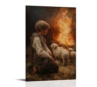 JZHJNHRR The Shepherd Boy Kneels Alone Before The Christ Child, The Fire Behind Him Warming The World Artistic Wall Mural Modern Hanging Decor Poster08x12inch(20x30cm)