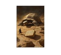 JZHJNHRR The Tortoise Finds The Testament - A Bible Buried in Sand Is Discovered by A Passing Turtle Artistic Wall Mural Modern Hanging Decor Poster16x24inch(40x60cm)
