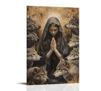 JZHJNHRR The Virgin Kneels Among Wolves, Her Hands Raised in Prayer As Their Growls Melt Into Silence. Artistic Wall Mural Modern Hanging Decor Poster24x36inch(60x90cm)