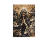 JZHJNHRR The Virgin Kneels Among Wolves, Her Hands Raised in Prayer As Their Growls Melt Into Silence. Artistic Wall Mural Modern Hanging Decor Poster24x36inch(60x90cm)