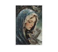 JZHJNHRR The Virgin Mary Shelters A Flock of Sparrows Beneath Her Veil As Winter Snow Begins to Fall. Artistic Wall Mural Modern Hanging Decor Poster08x12inch(20x30cm)