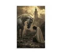 JZHJNHRR The White Stallion Bows Only to The Cross-And The Knight Who Kneels Beside It Artistic Wall Mural Modern Hanging Decor Poster08x12inch(20x30cm)