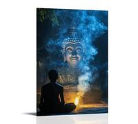 JZHJNHRR The Wind Carries Incense Smoke Upward As A Young Monk Meditates before A Smiling Buddha at Dusk. Artistic Wall Mural Modern Hanging Decor Poster16x24inch(40x60cm)