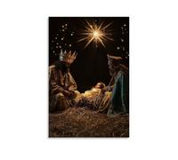 JZHJNHRR Three Kings Kneel Beside A Cradle Made of Straw, Their Gifts Glowing in The Humble Light Artistic Wall Mural Modern Hanging Decor Poster08x12inch(20x30cm)