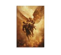 JZHJNHRR Two Angels Lift A Wounded Soldier from A Battlefield, Their Wings Casting Shields of Light Against The Burning Skies. Artistic Wall Mural Modern Hanging Decor Poster20x30inch(50x75cm)