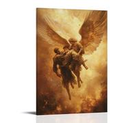 JZHJNHRR Two Angels Lift A Wounded Soldier from A Battlefield, Their Wings Casting Shields of Light Against The Burning Skies. Artistic Wall Mural Modern Hanging Decor Poster12x18inch(30x45cm)