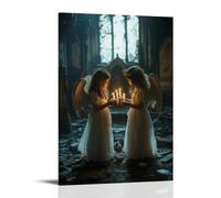 JZHJNHRR Two Angels Meet in A Burned Chapel, Lighting Candles Wordlessly Side by Side. Artistic Wall Mural Modern Hanging Decor Poster08x12inch(20x30cm)