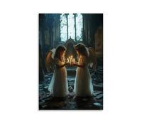 JZHJNHRR Two Angels Meet in A Burned Chapel, Lighting Candles Wordlessly Side by Side. Artistic Wall Mural Modern Hanging Decor Poster24x36inch(60x90cm)