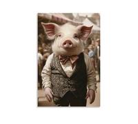 JZHJNHRR Victorian-Era Illustration of A Majestic Berkshire Pig Wearing A Silk Waistcoat at A Country Fair Artistic Wall Mural Modern Hanging Decor Poster08x12inch(20x30cm)