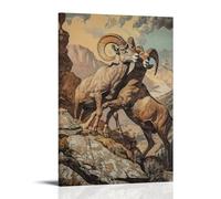 JZHJNHRR Victorian-Era Illustration of A Majestic Bighorn Sheep Butting Heads Over A Deed to A Silver Mine Artistic Wall Mural Modern Hanging Decor Poster08x12inch(20x30cm)