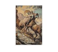 JZHJNHRR Victorian-Era Illustration of A Majestic Bighorn Sheep Butting Heads Over A Deed to A Silver Mine Artistic Wall Mural Modern Hanging Decor Poster24x36inch(60x90cm)