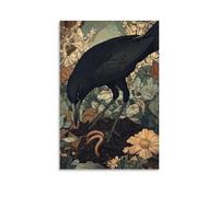 JZHJNHRR Victorian-Era Illustration of A Majestic Blackbird Pulling A Worm from The Soil Artistic Wall Mural Modern Hanging Decor Poster20x30inch(50x75cm)