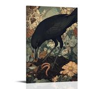 JZHJNHRR Victorian-Era Illustration of A Majestic Blackbird Pulling A Worm from The Soil Artistic Wall Mural Modern Hanging Decor Poster12x18inch(30x45cm)