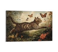 JZHJNHRR Victorian-Era Illustration of A Majestic Cat Chasing Butterflies in The Garden Artistic Wall Mural Modern Hanging Decor Poster16x24inch(40x60cm)