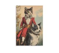 JZHJNHRR Victorian-Era Illustration of A Majestic Cat Riding on Dogs Back Artistic Wall Mural Modern Hanging Decor Poster24x36inch(60x90cm)