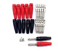 JZK 10 Pcs Black Red Banana Plug Jack 4mm, 32A High Current Banana Plugs Solderless Male Stackable Connector Speaker Cable Adapter Insulated Safety Shrouded Banana Jack Plugs