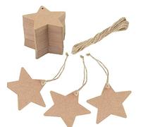 JZK® 100 Brown Kraft Paper Star-Shaped Gift Tags + 20m Jute String, 100 Labels per Pack