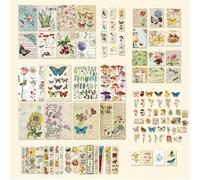 JZK 100 Styles Flower Mushroom Butterfly Theme Vintage Scrapbook Papers and Stickers Set, journaling Backing Papers Supplies kit, Collage Papers washi Stickers, Scrapbooking Decorative Materials