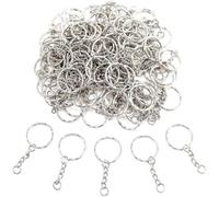 JZK 100x Split Metal Key Rings 25mm with Link Chain + Mini Open Jump Rings for car, House, Work DIY Craft Projects, Silver