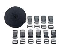JZK 10m Nylon Webbing Strap, Heavy Duty Black Webbing Tape Band with 10 Sets Adjustable Flat Side Release Buckles and Tri Glide Slides Clip, for DIY Backpack Luggage Strap