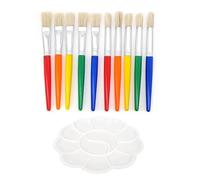 JZK 10x Chunky kids craft paint brushes set with palette, washable natural bristle paintbrushes for children/toddler/beginner, round and flat brush for chalk painting, art project, glue brush
